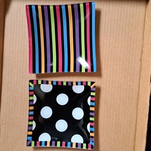 Decorative square glass plate set by Ganz. Multicolor, fun & funky look